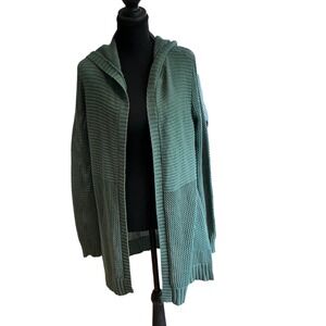 Marled  Womens Green Mixed Knit Hooded Open Front Cardigan Small Minimalist